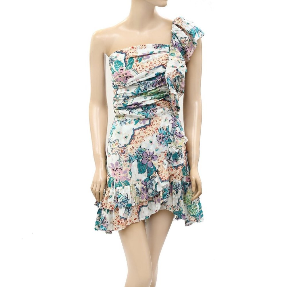 Love The Label Anthropologie One Shoulder Floral Mini Dress Smocked